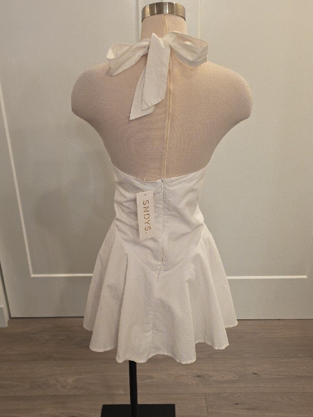 SNDYS White Halter cotton Mini Dress with Flared Skirt size L new with tags - Picture 7 of 14